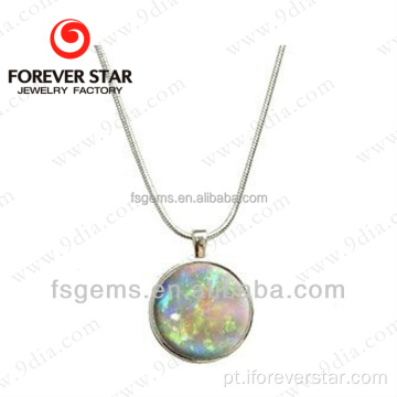 925 Sterling Silver Round Opal Pedra Jóias Pingentes